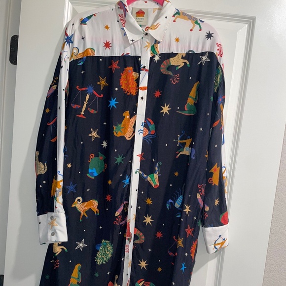 FARM RIO Zodiac Lenzing Escovero Viscose Midi Shirtdress Size S - Picture 2 of 14